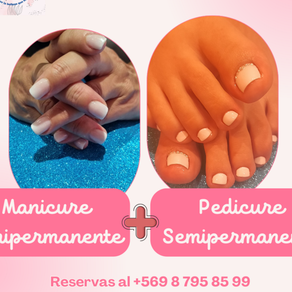 Manicure y Pedicure Semipermanente (2 tonos, cristales, diseños)
