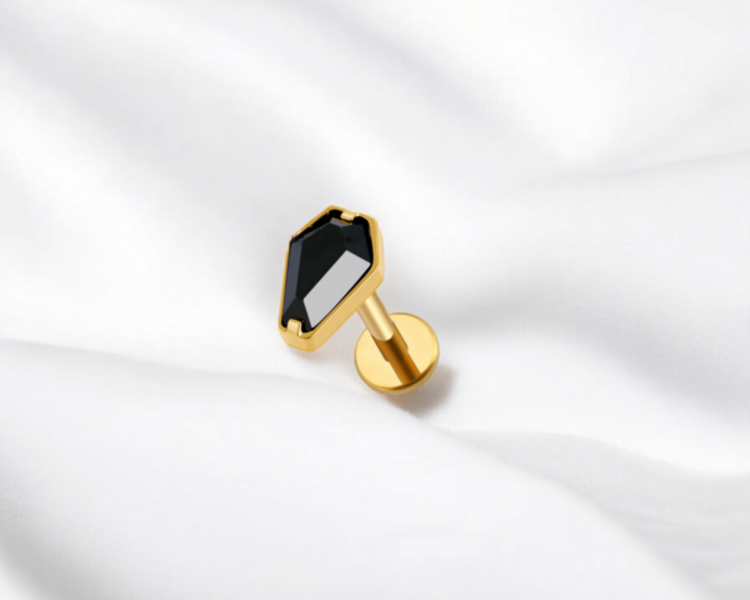Labret dorado ataud cristal negro (cod 179)