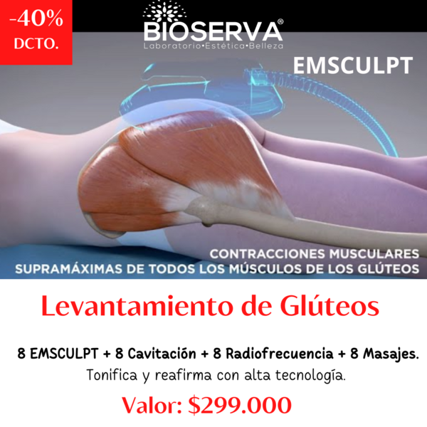 Levantamiento de Glúteos  (8EMS +8CAV+ 8RF + 8DLM) 8 Sesiones 