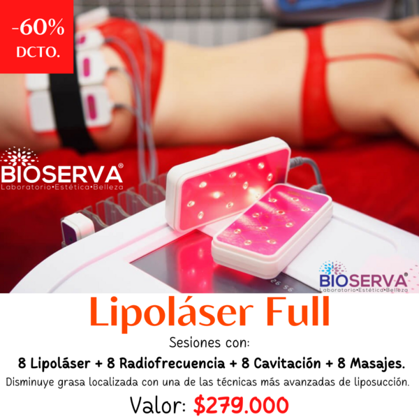 Lipoláser Full Reductivo / Reafirmante  ( 8LL+8RF+8CV+8DL) 8  Sesiones 