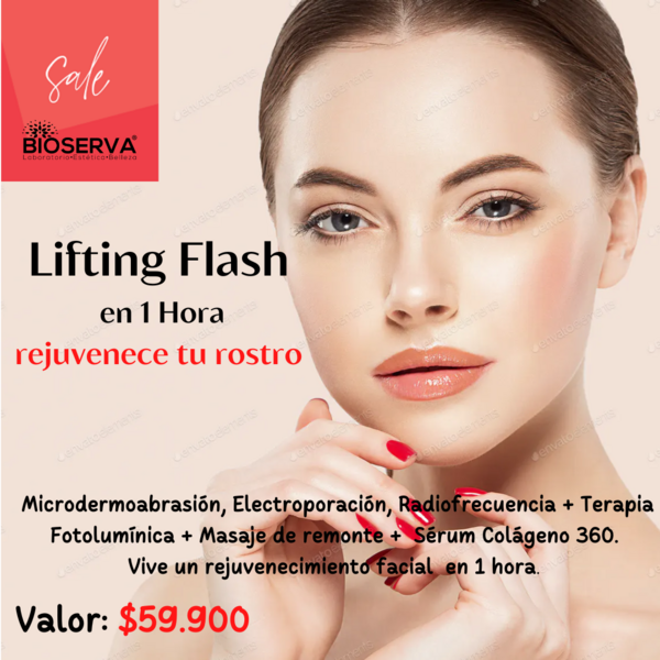 Lifting Facial Flash  ( MD+EP+RF+ TF+MR +Serum Colageno) 1 Sesión 