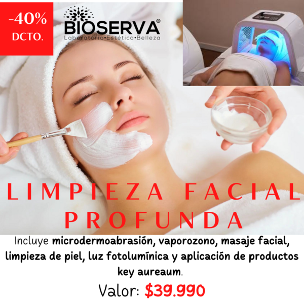 Limpieza Facial Profunda,  Masaje Facial ( Mic+Vap+FL+MR+Serum)