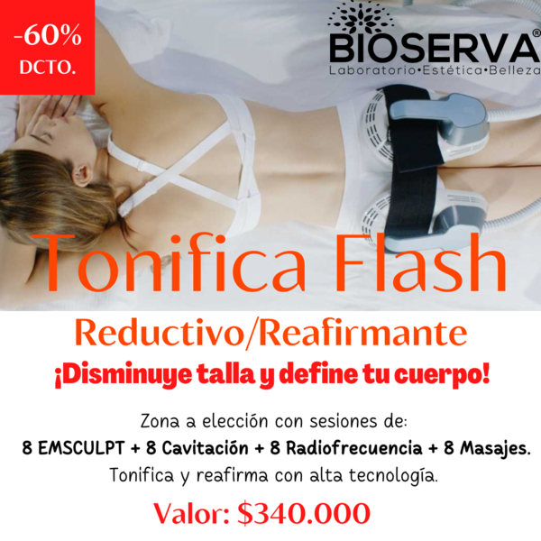 Tonifica Flash Reductivo / Reafirmante (8EMS +8CAV+ 8RF + 8DLM) 8 Sesiones 