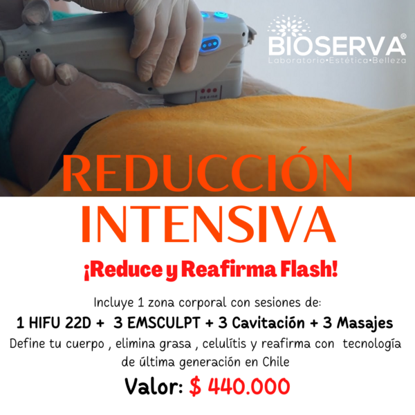 Reducción Intesiva 1HIFU 22D + LIPOSONIX PRO + 3 EMSCULPT+3CAV+3 DL 4 Sesiones 