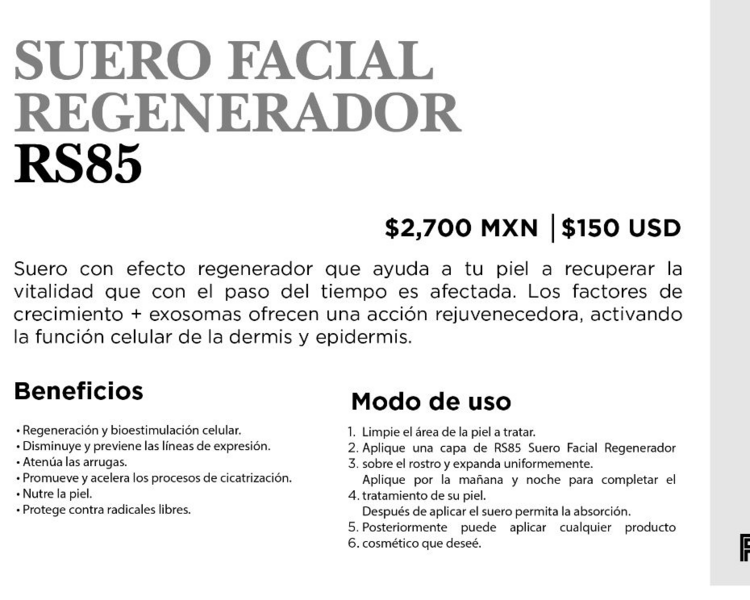 Suero RS85 Regeneracion Celular