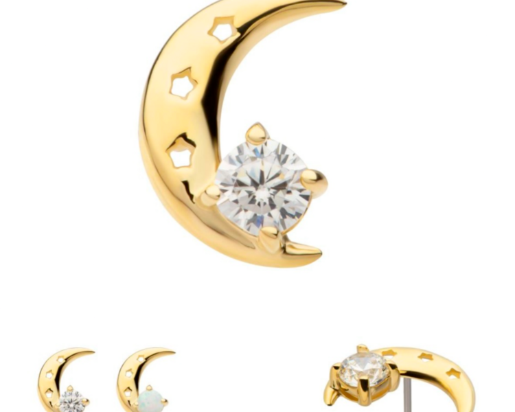 Labret de oro con Luna y cristal Swarovski 14KT (COD 715)