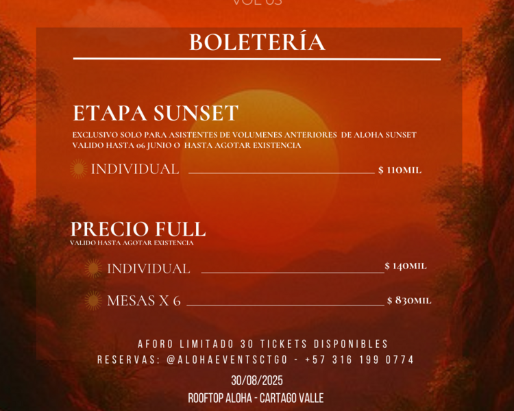 ALOHA SUNSET ENTRADA INDIVIDUAL 