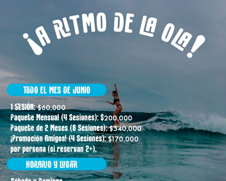 Plan A RITMO DE OLA: Aula de Surf Sab y Dom 8 a 9 am