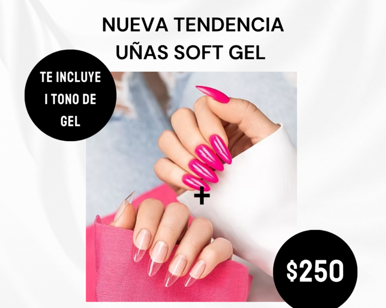 Uñas soft gel nueva tendencia incluye 1 tono de gel