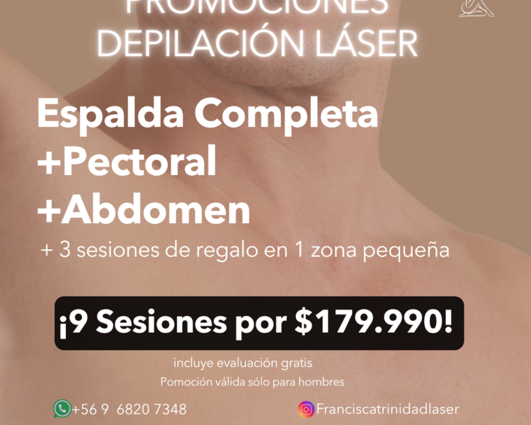 AÑO 2025-9 SESIONES: PECTORAL + ABDOMEN + ESPALDA COMPLETA + 1 ZONA PEQUEÑA DE REGALO (3 SESIONES) - AÑO 2025