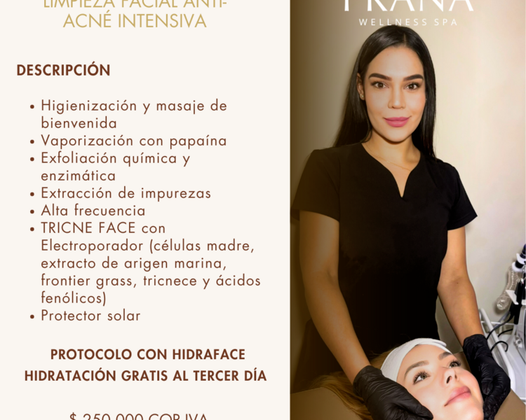 Limpieza facial anti-acné intensiva + hidratación al tercer día US $65