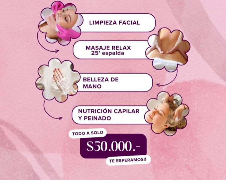 Circuito GranDiosas (limpieza facial + masaje relax + belleza de manos + nutricion capilar y peinado)