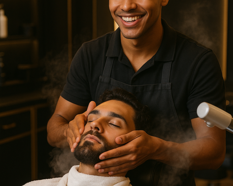 Corte de Cabello + barba +ceja (Incluye Toallas calientes y vapor de ozono)