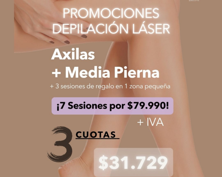 7 SESIONES EN MEDIA PIERNA + AXILAS + 1 ZONA PEQUEÑA DE REGALO (3 SESIONES) - AÑO 2025