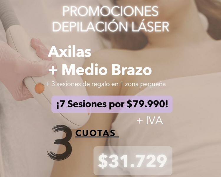 7 SESIONES EN MEDIO BRAZO + AXILAS + 1 ZONA PEQUEÑA DE REGALO (3 SESIONES) - AÑO 2025