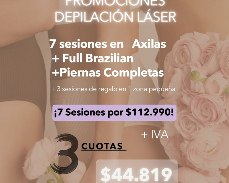 7 SESIONES PIERNAS COMPLETAS + AXILAS + FULL BRAZILIAN + 1 ZONA PEQUEÑA DE REGALO (3 SESIONES) - AÑO 2025