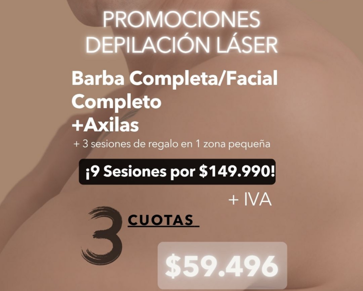 AÑO 2025-9 SESIONES EN BARBA/FACIAL COMPLETO + AXILAS + 1 ZONA PEQUEÑA DE REGALO (3 SESIONES) - AÑO 2025