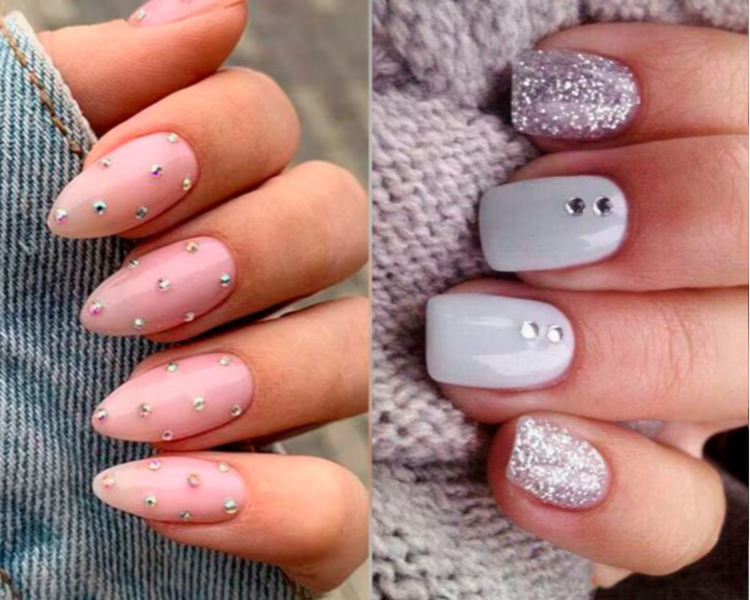 Manicure Semipermanente con efecto purpurina o pedrería 