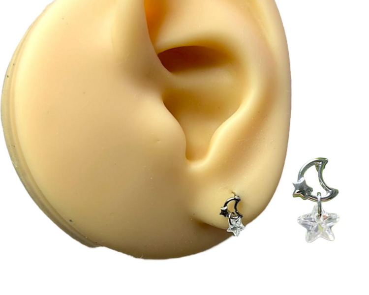 Labret Media luna con Cristal de estrella colgante (225)