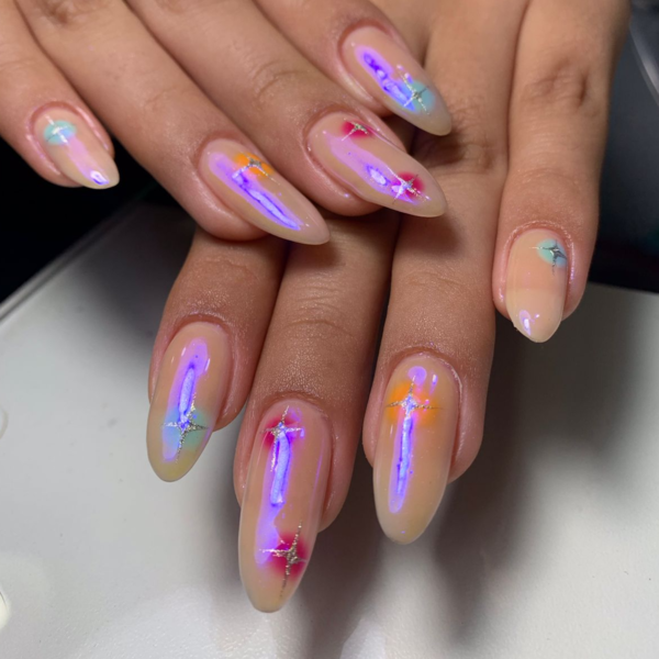 Esmaltado semi + refuerzo en gel + full nail art