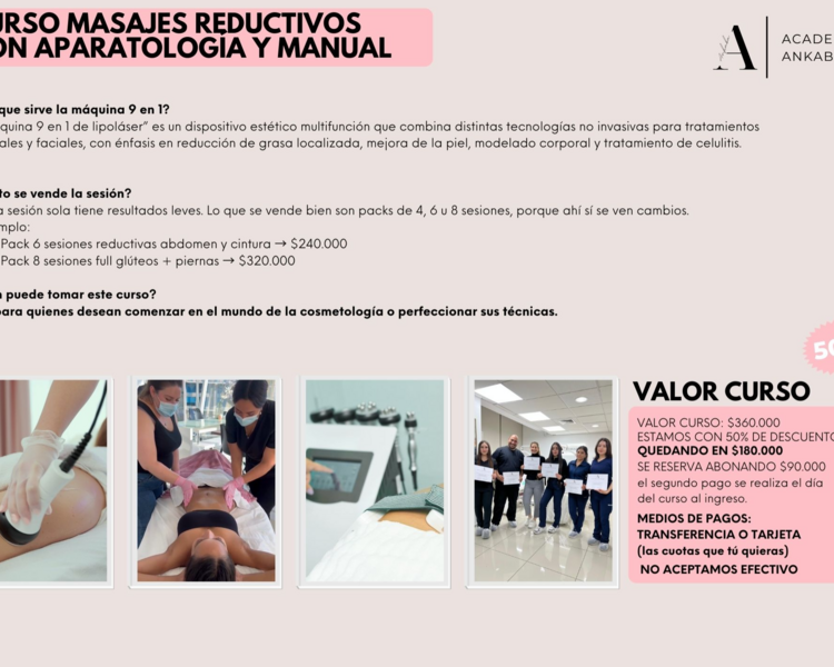 CURSO MASAJES REDUCTIVOS  CON APARATOLOGÍA Y MANUAL