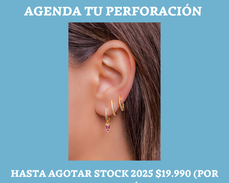 Perforaciones orejas PROMOCIÓN FIN DE AÑO (valor por CADA perforación, incluye aro)