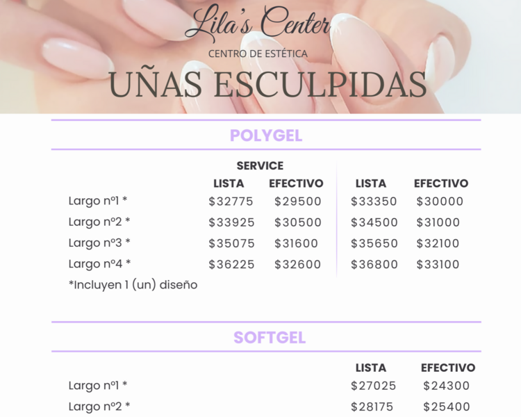 Uñas esculpidas en polygel - Largo n° 2 (incluye un diseño)