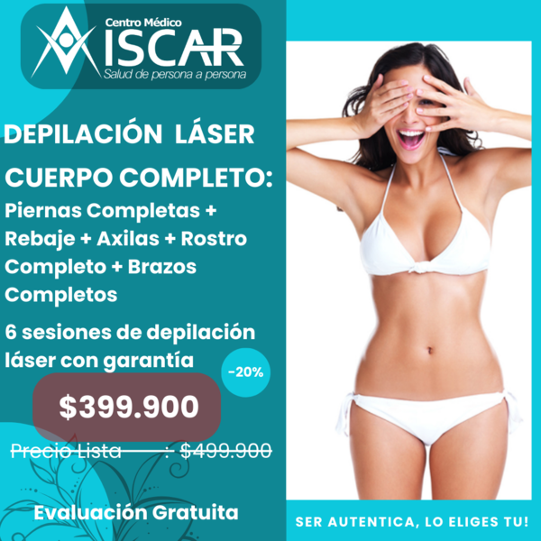 CUERPO COMPLETO: Piernas Completas, Rebaje a elección, Axilas, Rostro Completo y Brazos Completos