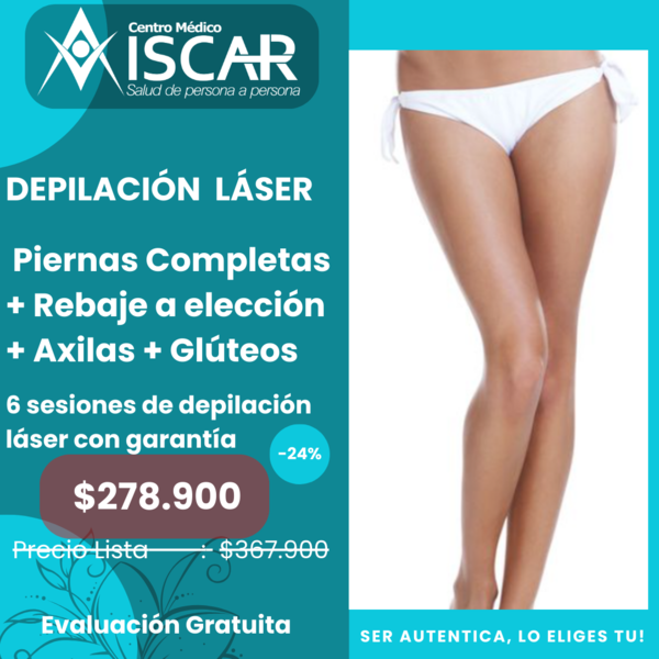 Axilas + Rebaje + Piernas Completas + Glúteo 