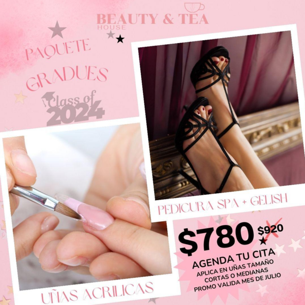 PAQUETE UÑAS ACRILICAS + PEDI SPA+GELISH 